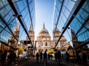 St Paul's dome in-between glass buildings